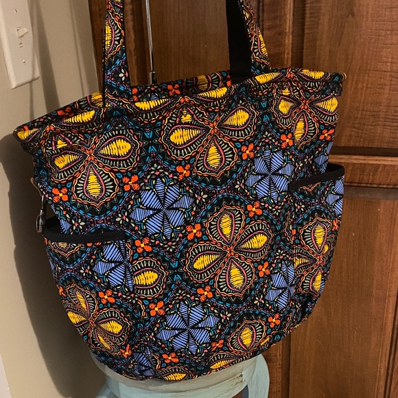 Thirty-One Retro Metro large Black tote, Colorful boho print, NWOT - Picture 2 of 6